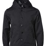 Front view of Youth Water Resistant Hooded Windbreaker Coaches Jacket