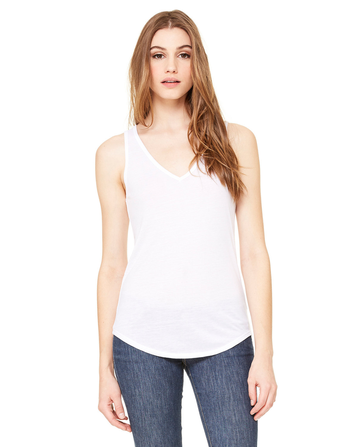 Front view of Ladies’ Flowy V-Neck Tank
