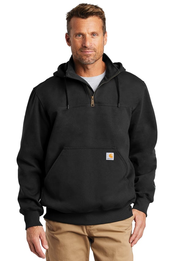 Front view of Rain Defender ® Paxton Heavyweight Hooded Zip Mock Sweatshirt