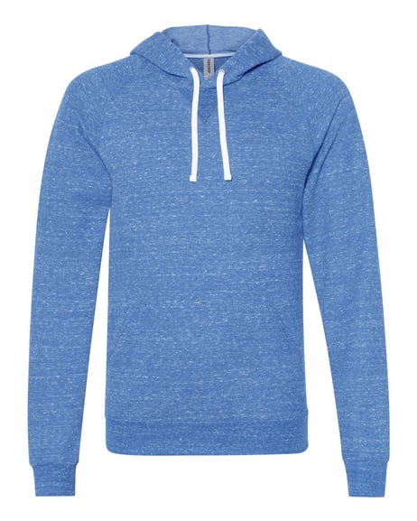 Front view of Snow Heather French Terry Raglan Hooded Sweatshirt