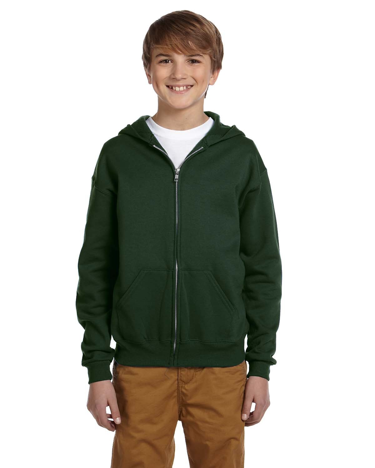 Front view of Youth 8 Oz. NuBlend® Fleece Full-Zip Hooded Sweatshirt