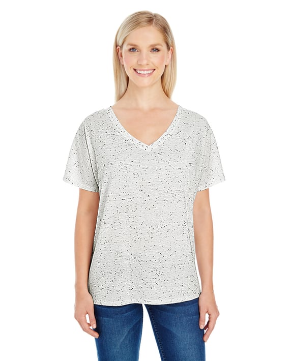 Front view of Ladies’ Triblend Fleck Short-Sleeve V-Neck T-Shirt