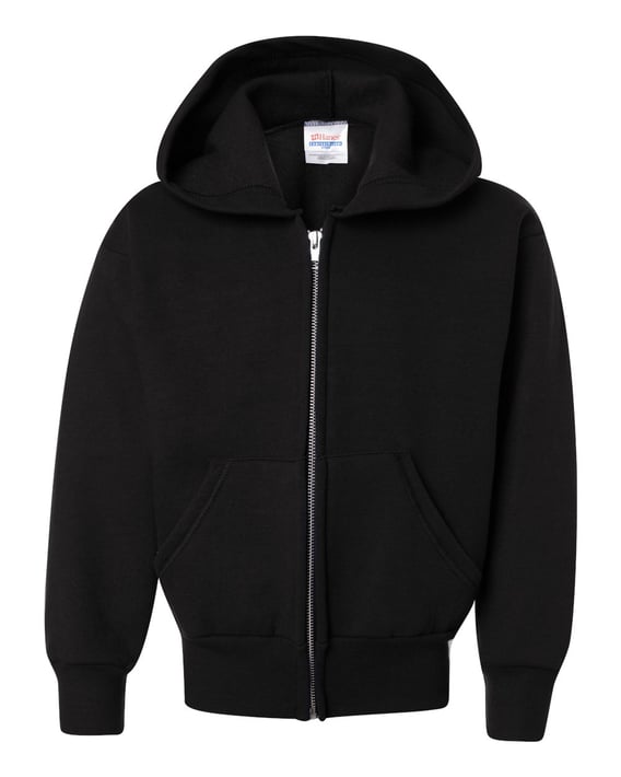 Front view of EcoSmart® Youth Full-Zip Hooded Sweatshirt