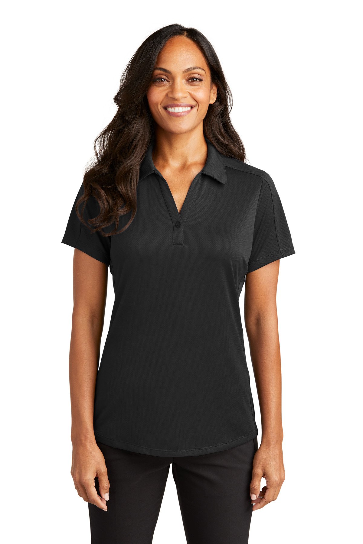 Front view of Ladies Diamond Jacquard Polo