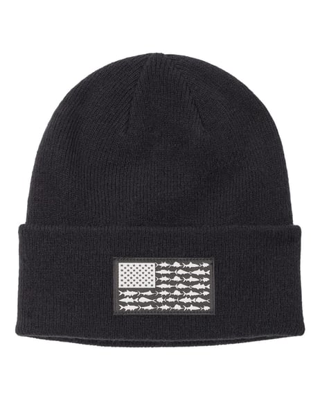 Front view of PFG Fish Flag™ Cuffed Beanie