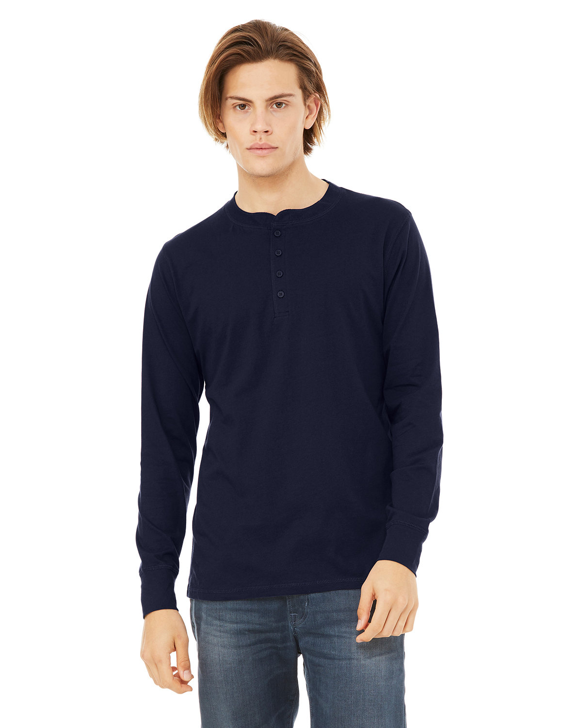 Front view of Men’s Jersey Long-Sleeve Henley