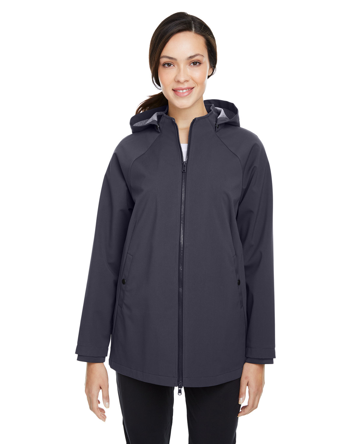 Front view of Ladies’ City Hybrid Soft Shell Hooded Jacket