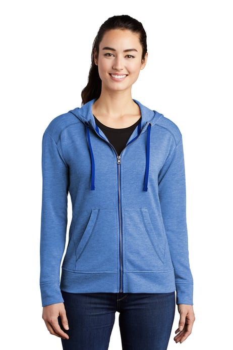 Front view of Women's PosiCharge ® Tri-Blend Wicking Fleece Full-Zip Hooded Jacket