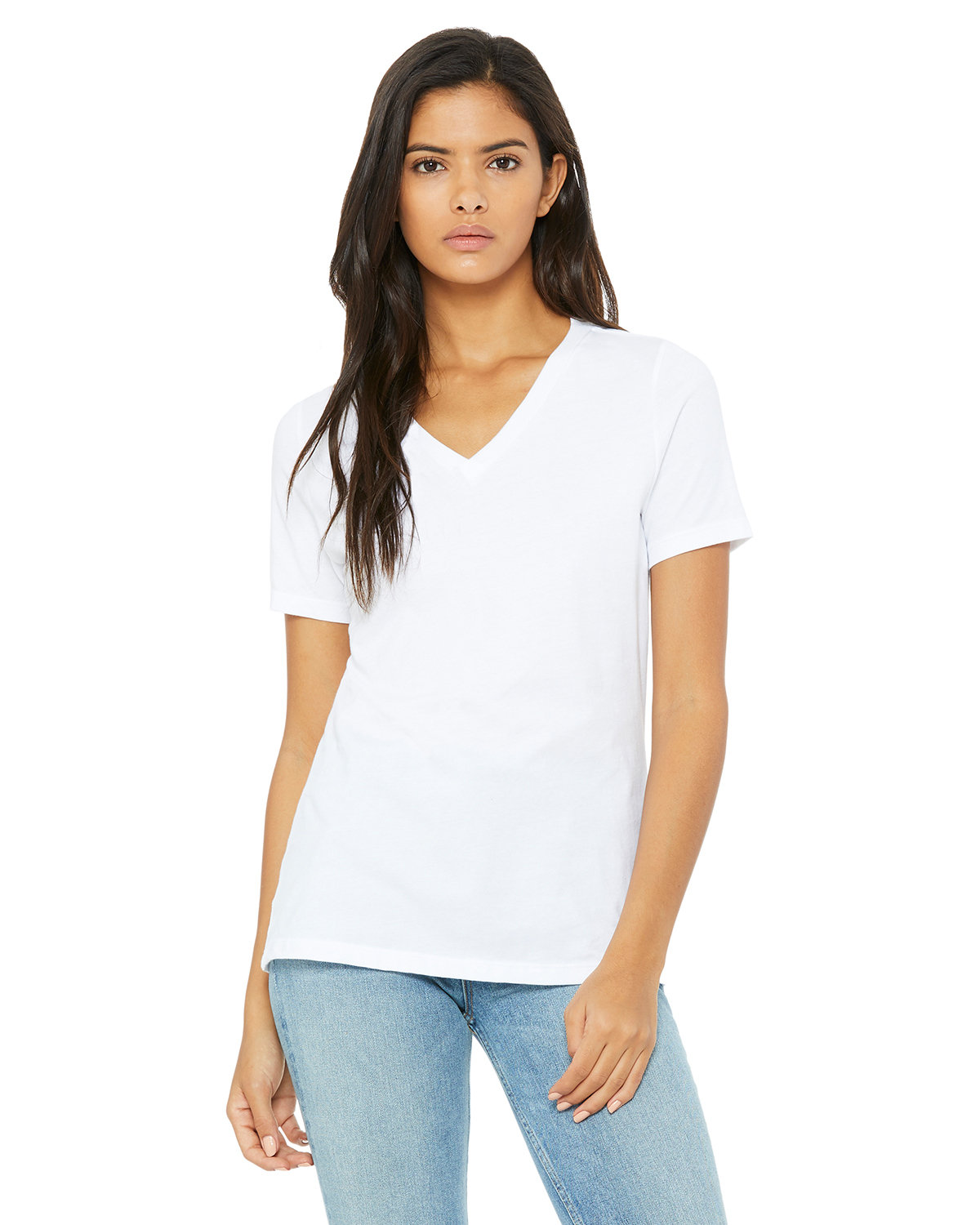 Front view of Ladies’ Relaxed Jersey V-Neck T-Shirt