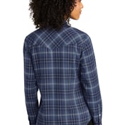 Back view of Women’s Long Sleeve Ombre Plaid Shirt