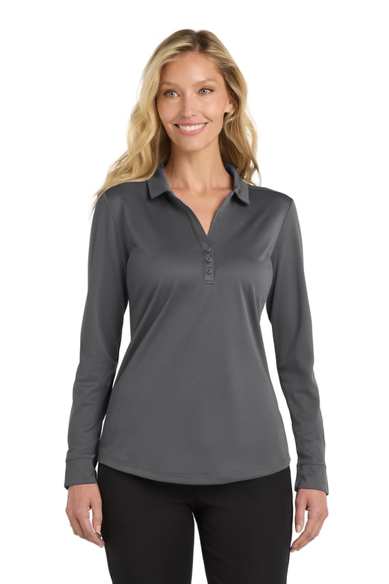 Front view of Women’s Silk Touch Performance Long Sleeve Polo