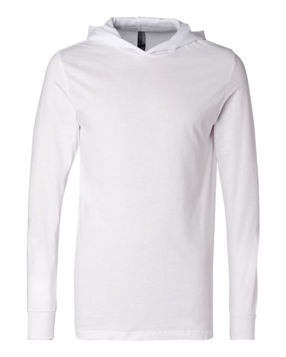 Front view of Jersey Hooded Long Sleeve Tee