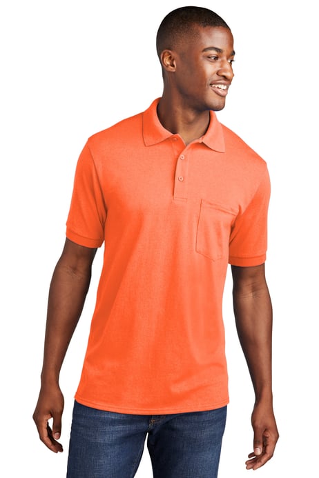 Front view of Core Blend Jersey Knit Pocket Polo
