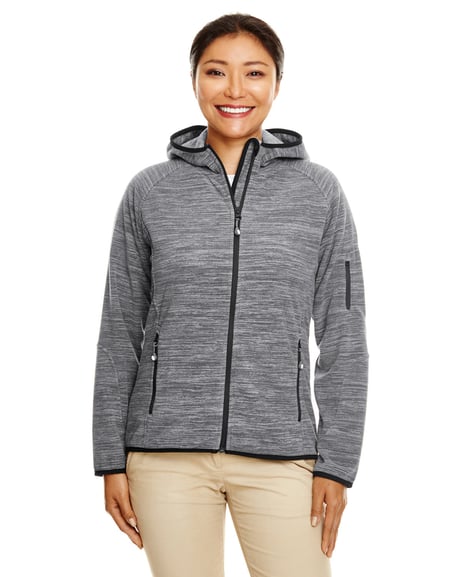 Front view of Ladies' Perfect Fit M Nge Velvet Fleece Hooded Full-Zip