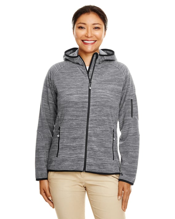 Front view of Ladies’ Perfect Fit M Nge Velvet Fleece Hooded Full-Zip