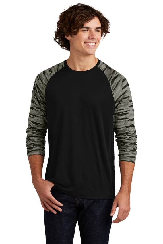 Front view of Drift Camo Colorblock Long Sleeve Tee