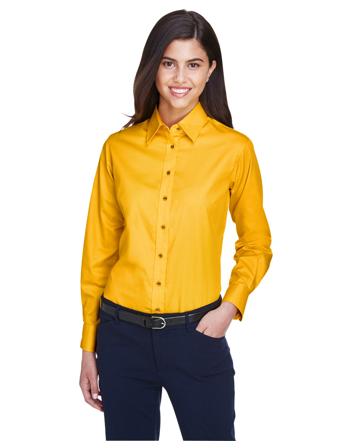 Front view of Ladies’ Easy Blend™ Long-Sleeve Twill Shirt With Stain-Release