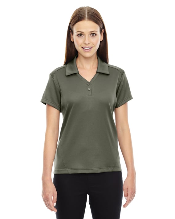 Front view of Ladies’ Exhilarate Coffee Charcoal Performance Polo With Back Pocket