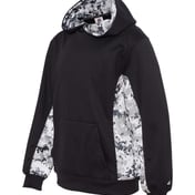 Side view of Youth Digital Camo Colorblock Performance Fleece Hooded Sweatshirt