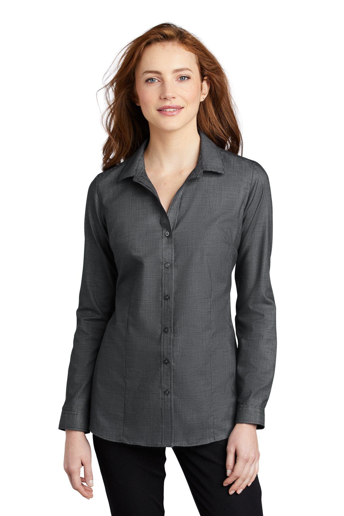 Front view of Ladies Pincheck Easy Care Shirt