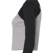 Side view of Women’s Micro Rib 3/4 Raglan Sleeve Baby Tee