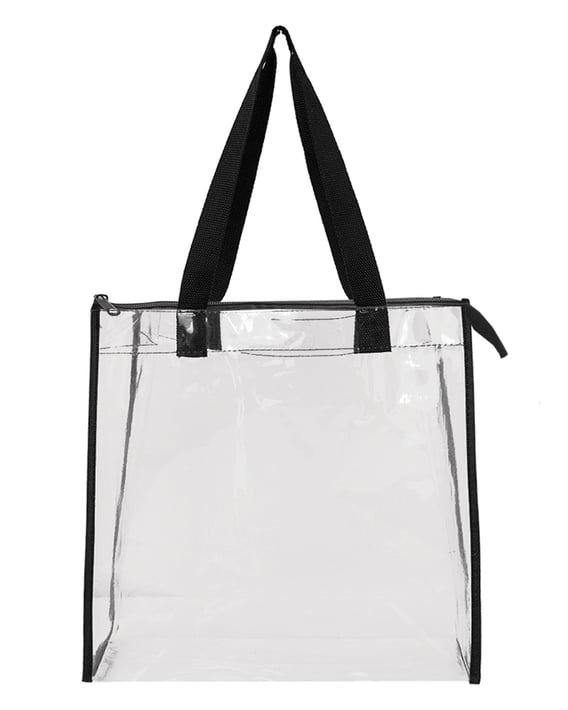 Front view of OAD Clear Tote W/ Gusseted And Zippered Top