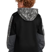 Back view of Youth Sport-Wick® Mineral Freeze Fleece Colorblock Hooded Pullover
