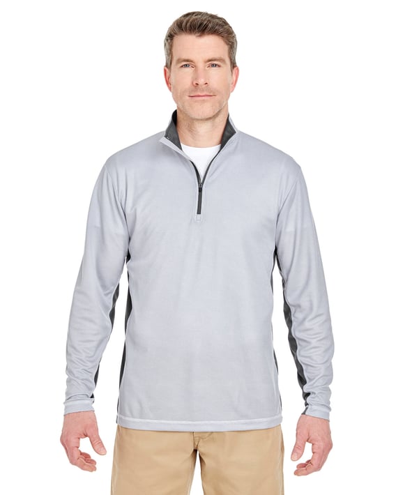 Front view of Adult Two-Tone Keyhole Mesh Quarter-Zip Pullover