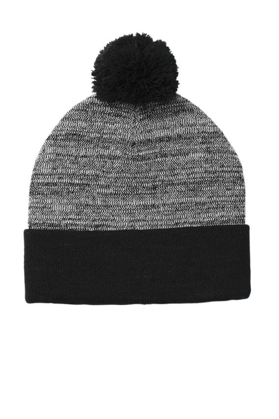 Front view of Heather Pom Pom Beanie