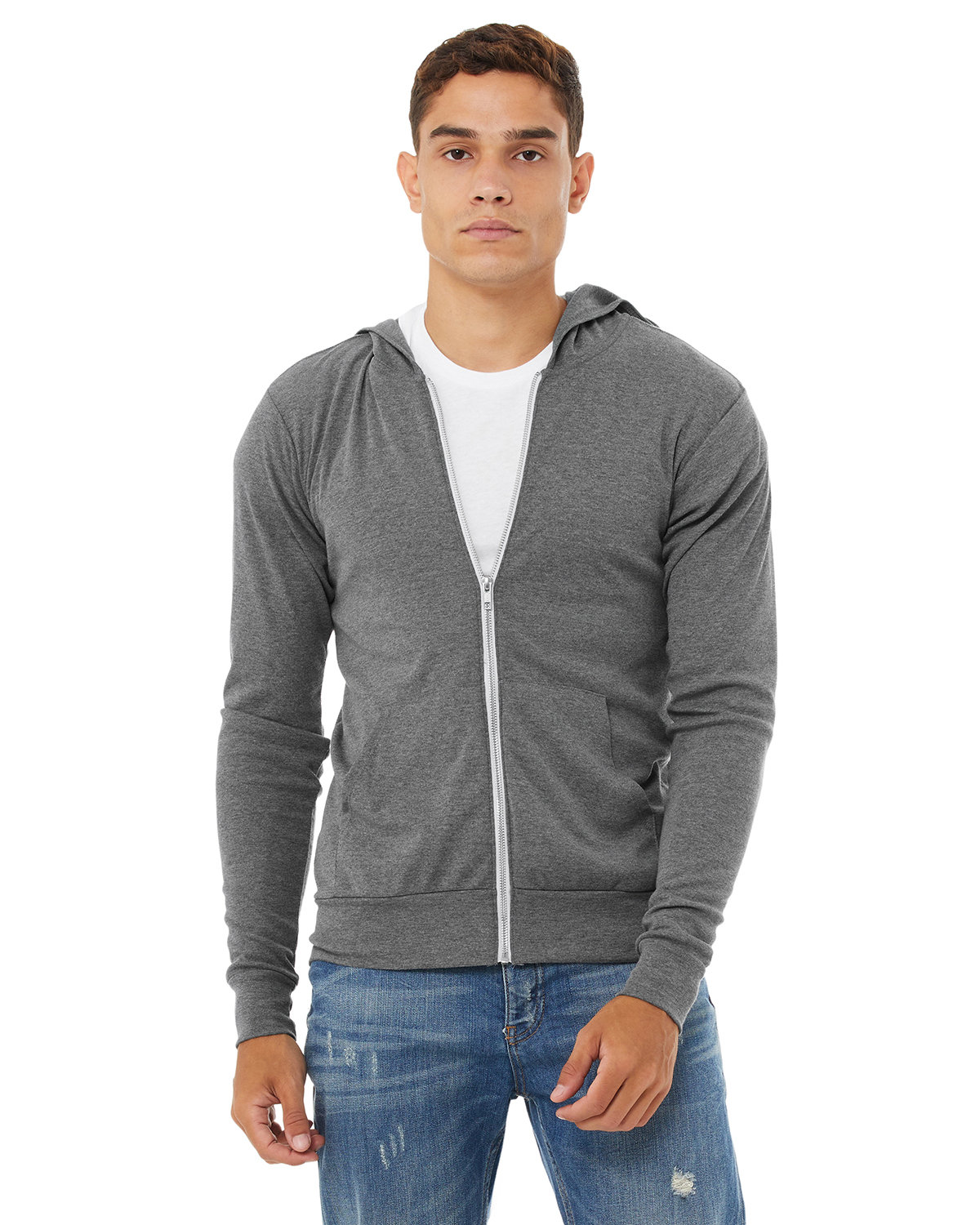 Front view of Unisex Triblend Full-Zip Lightweight Hoodie