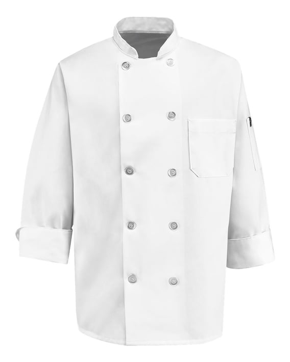 Front view of Ten Pearl Button Chef Coat