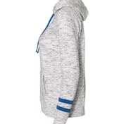 Side view of Women’s Mélange Fleece Striped-Sleeve Hooded Sweatshirt