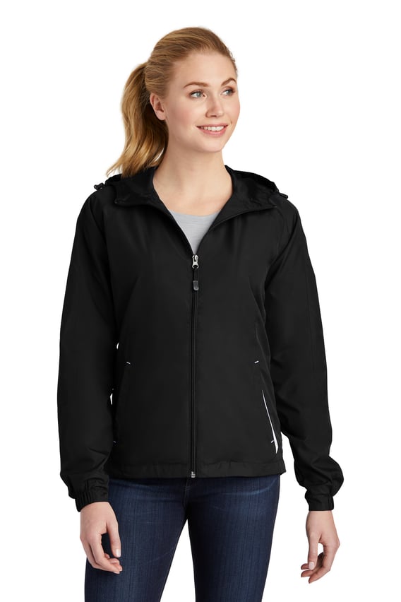 Front view of Women’s Colorblock Hooded Raglan Jacket