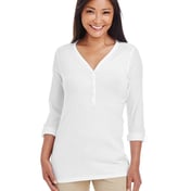 Front view of Ladies’ Perfect Fit™ Y-Placket Convertible Sleeve Knit Top