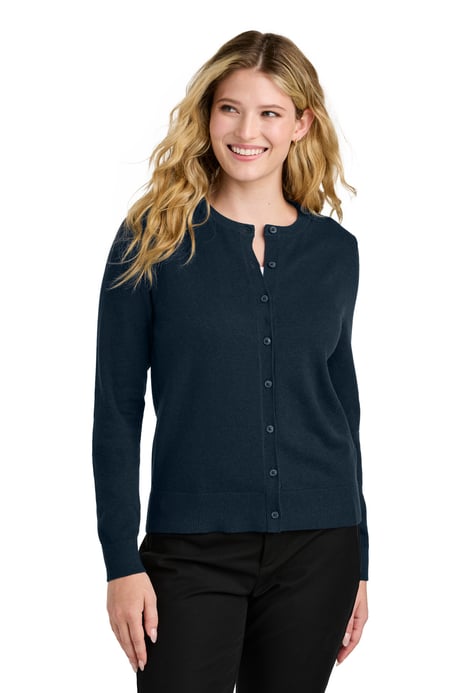 Front view of Women's Easy Care Crewneck Cardigan Sweater