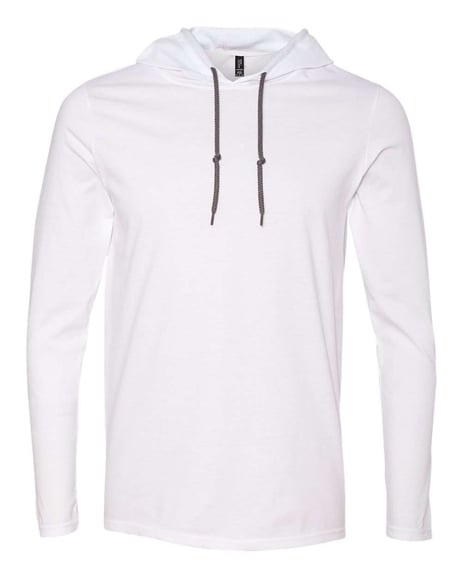 Front view of Softstyle® Lightweight Hooded Long Sleeve T-Shirt