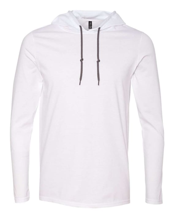 Front view of Softstyle® Lightweight Hooded Long Sleeve T-Shirt