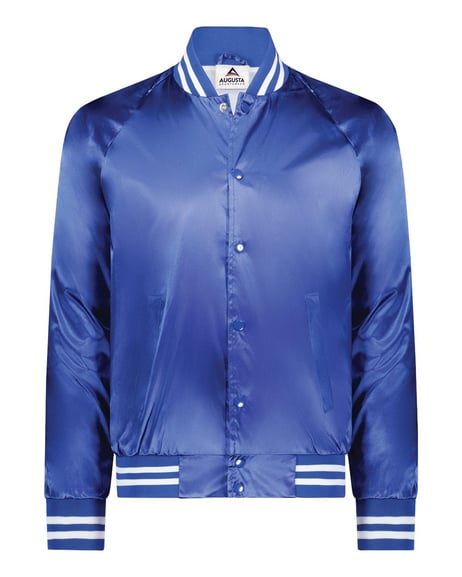 Front view of Satin Baseball Jacket Striped Trim