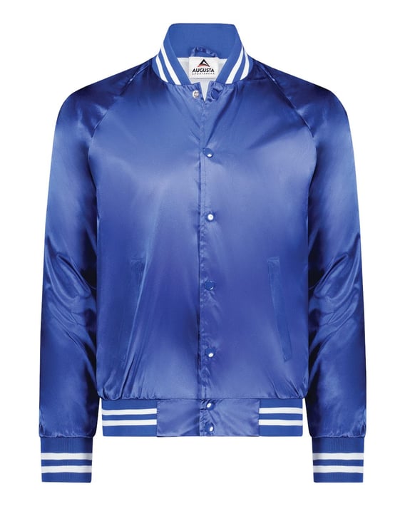 Front view of Satin Baseball Jacket Striped Trim