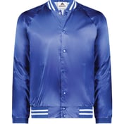 Front view of Satin Baseball Jacket Striped Trim