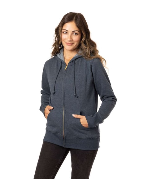 Front view of Women's Heathered Full-Zip Hooded Sweatshirt