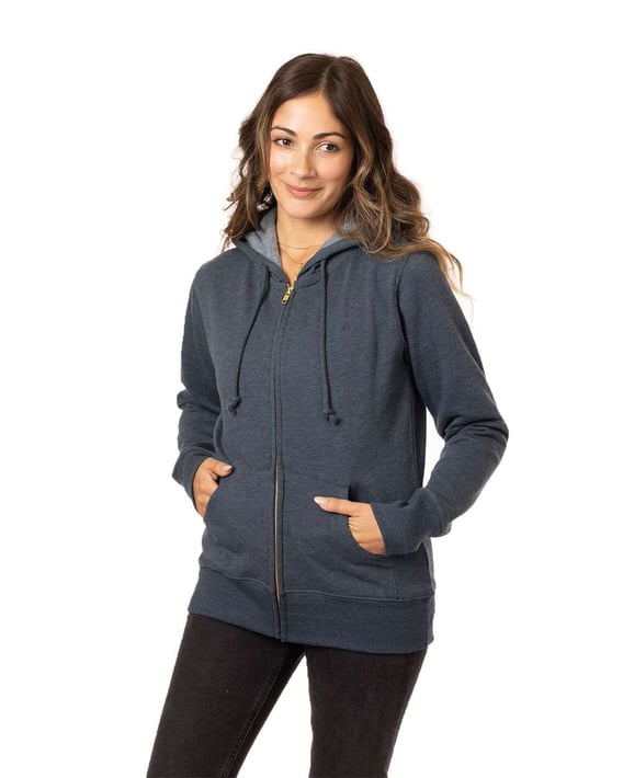 Front view of Women’s Heathered Full-Zip Hooded Sweatshirt
