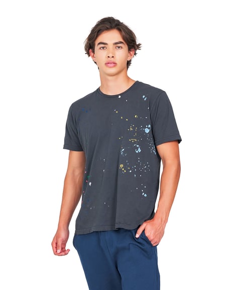 Front view of Unisex Made In USA Garment Dye Paint Splatter T-Shirt