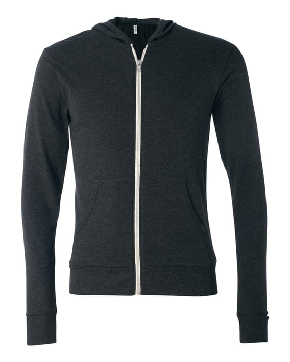 Front view of Triblend Lightweight Full-Zip Hooded Long Sleeve Tee
