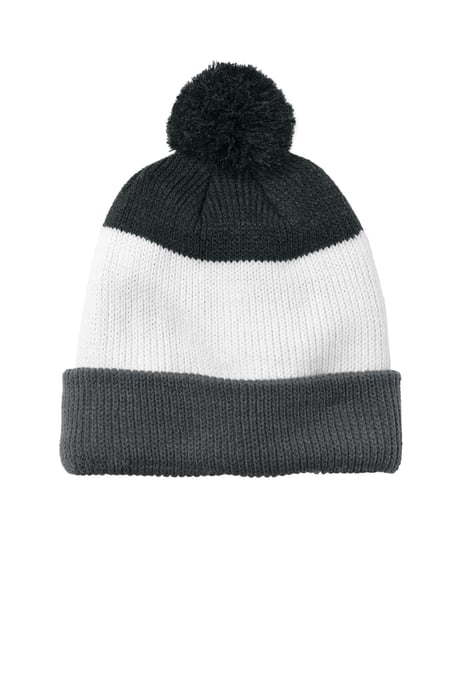 Front view of Cozy Striped Pom Beanie