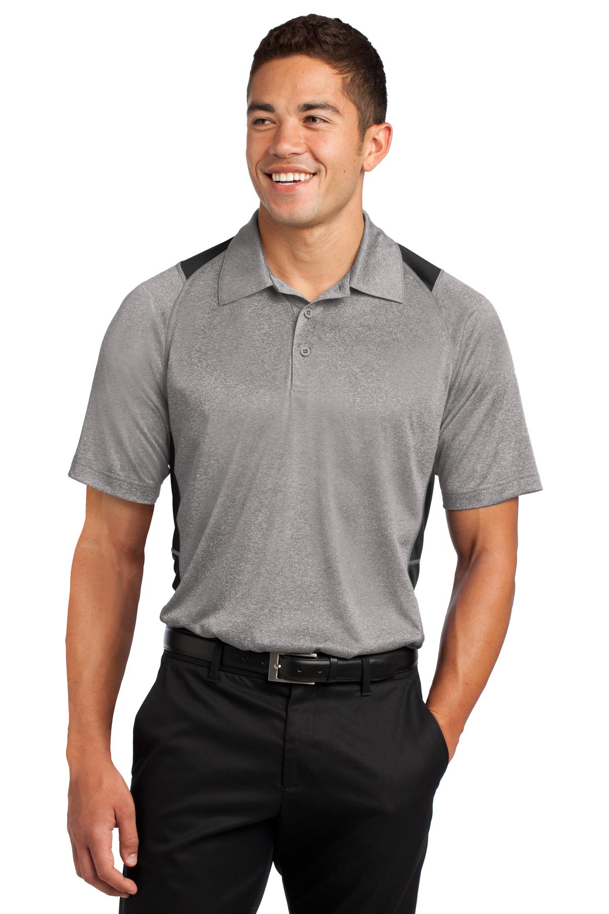 Front view of Heather Colorblock Contender Polo
