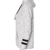 Side view of Women’s Mélange Fleece Striped-Sleeve Hooded Sweatshirt