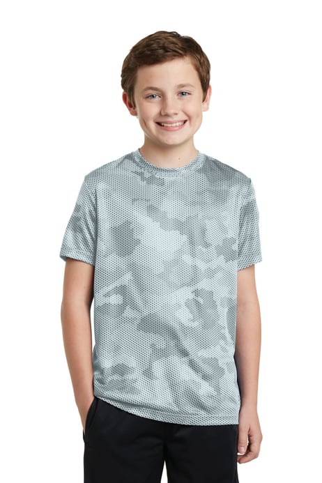 Front view of Youth CamoHex Tee
