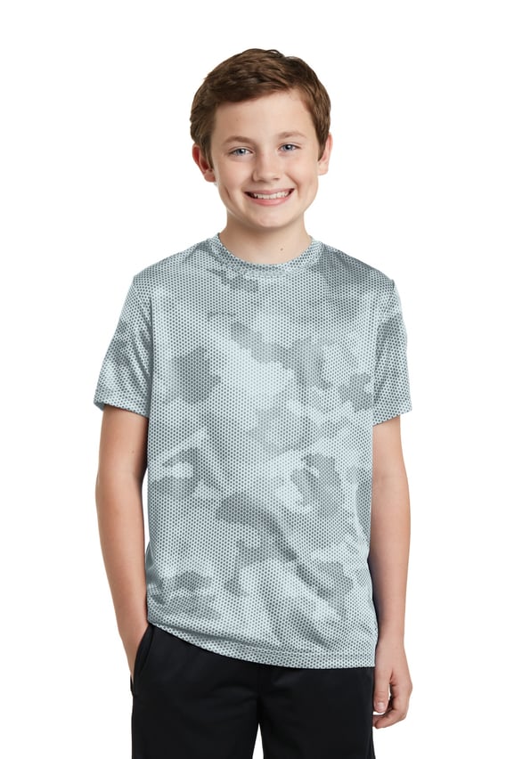 Front view of Youth CamoHex Tee