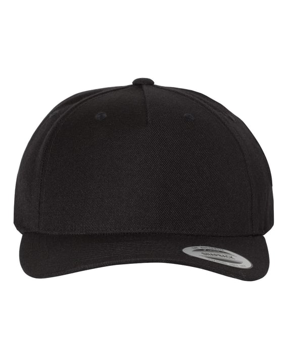 Front view of Premium Five-Panel Curved Visor Snapback Cap
